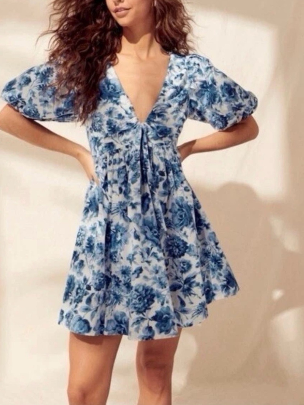 Abercrombie & Fitch Cinch-Front Poplin Mini Dress With Puff Sleeves Size Small